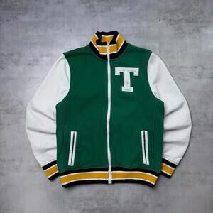 Y2K Green Tommy Hilfiger Grunge Distressed Varsity Jacket